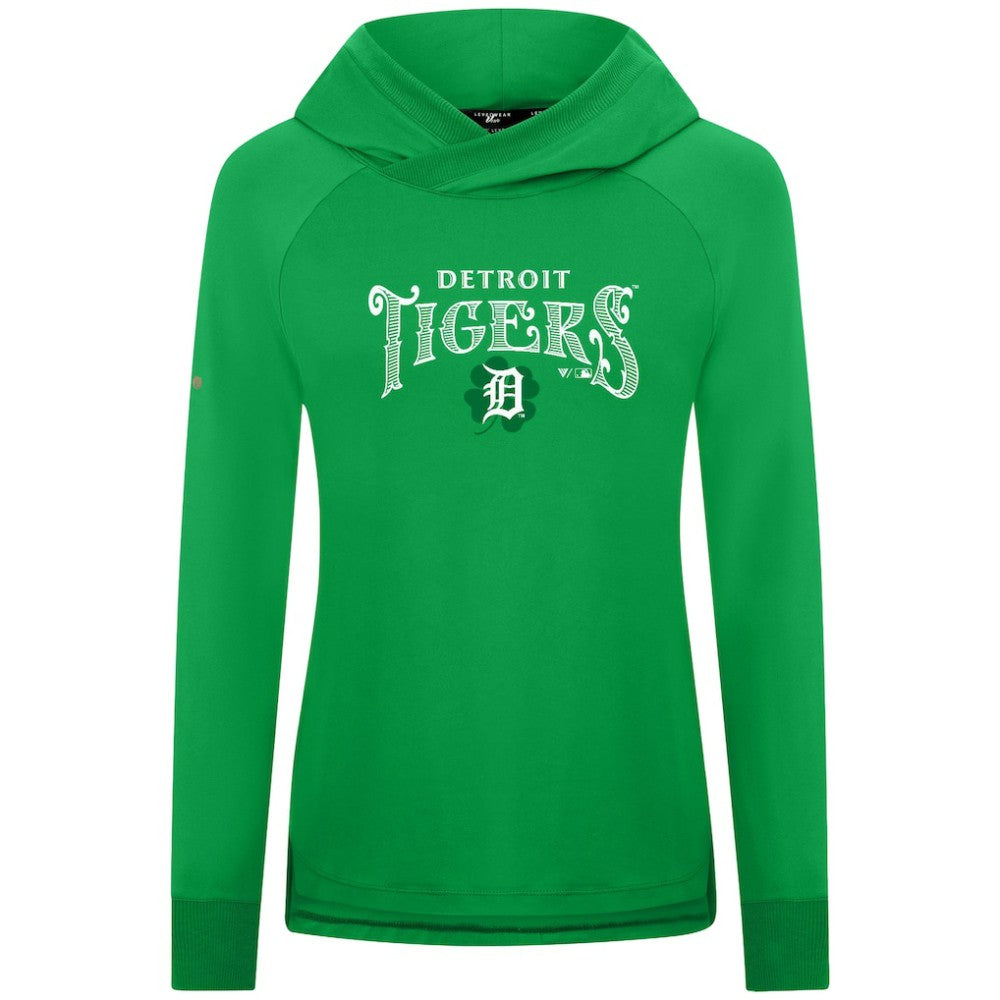 Detroit Tigers Levelwear Women's St. Patrick's Day Slender Raglan Hoodie - Green Hoodies
