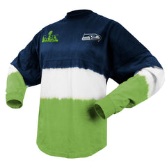 Seattle Seahawks Spirit Jersey Women's Super Bowl LX Champions Horizontal Ombre Long Sleeve T-Shirt College Navy/Neon Green