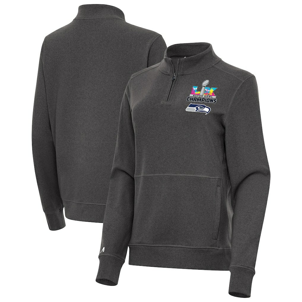 Seattle Seahawks Antigua Women's Super Bowl LX Champions Crush Quarter-Zip Pullover Charcoal