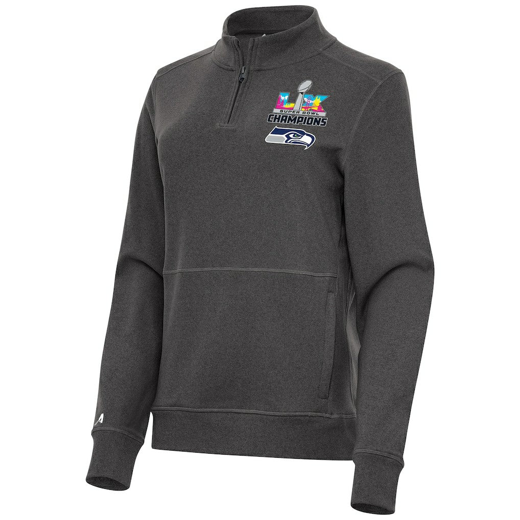 Seattle Seahawks Antigua Women's Super Bowl LX Champions Crush Quarter-Zip Pullover Charcoal