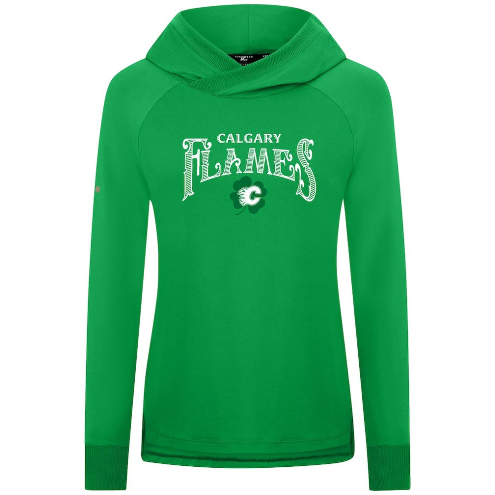 NHL Calgary Flames Levelwear Women's St. Patrick's Day Slender Raglan Hoodie - Kelly Green