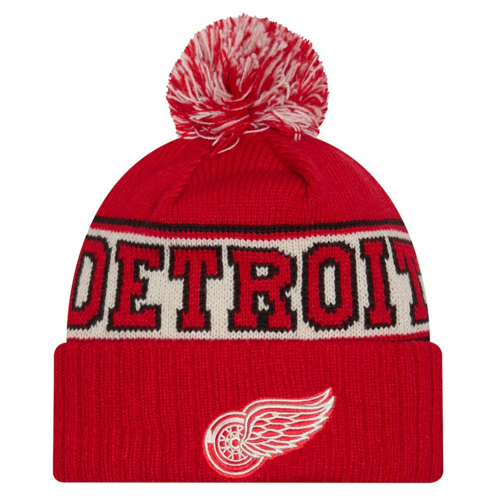 NHL Detroit Red Wings New Era Retro Cuffed Knit Hat with Pom - Red