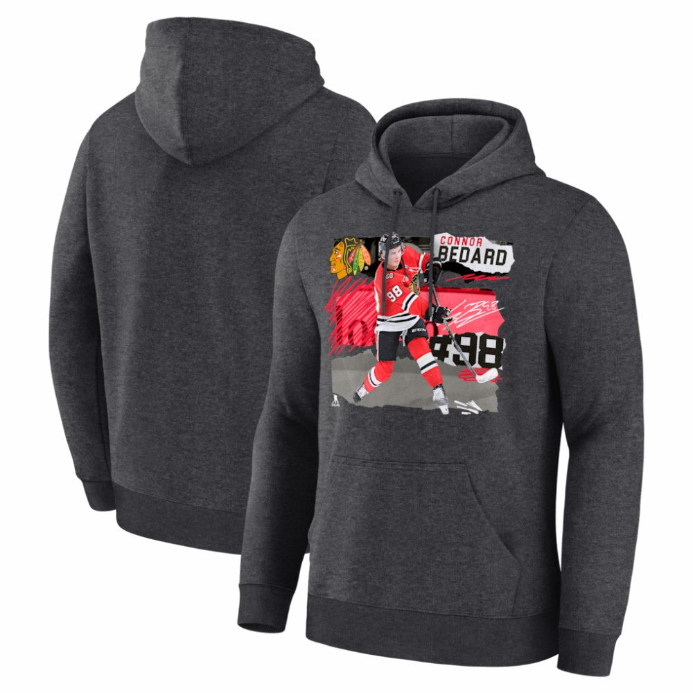 NHL Connor Bedard Chicago Blackhawks Fresh Ice Hoodie - Charcoal
