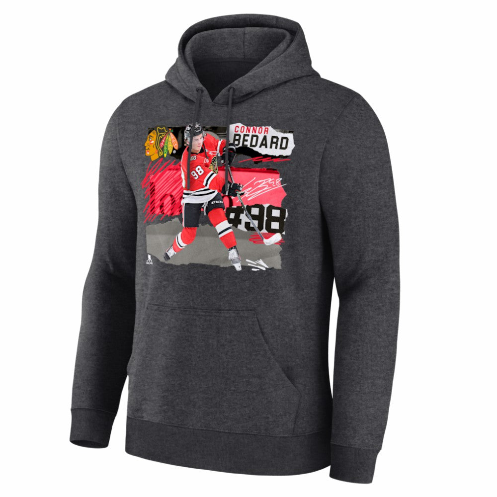 NHL Connor Bedard Chicago Blackhawks Fresh Ice Hoodie - Charcoal