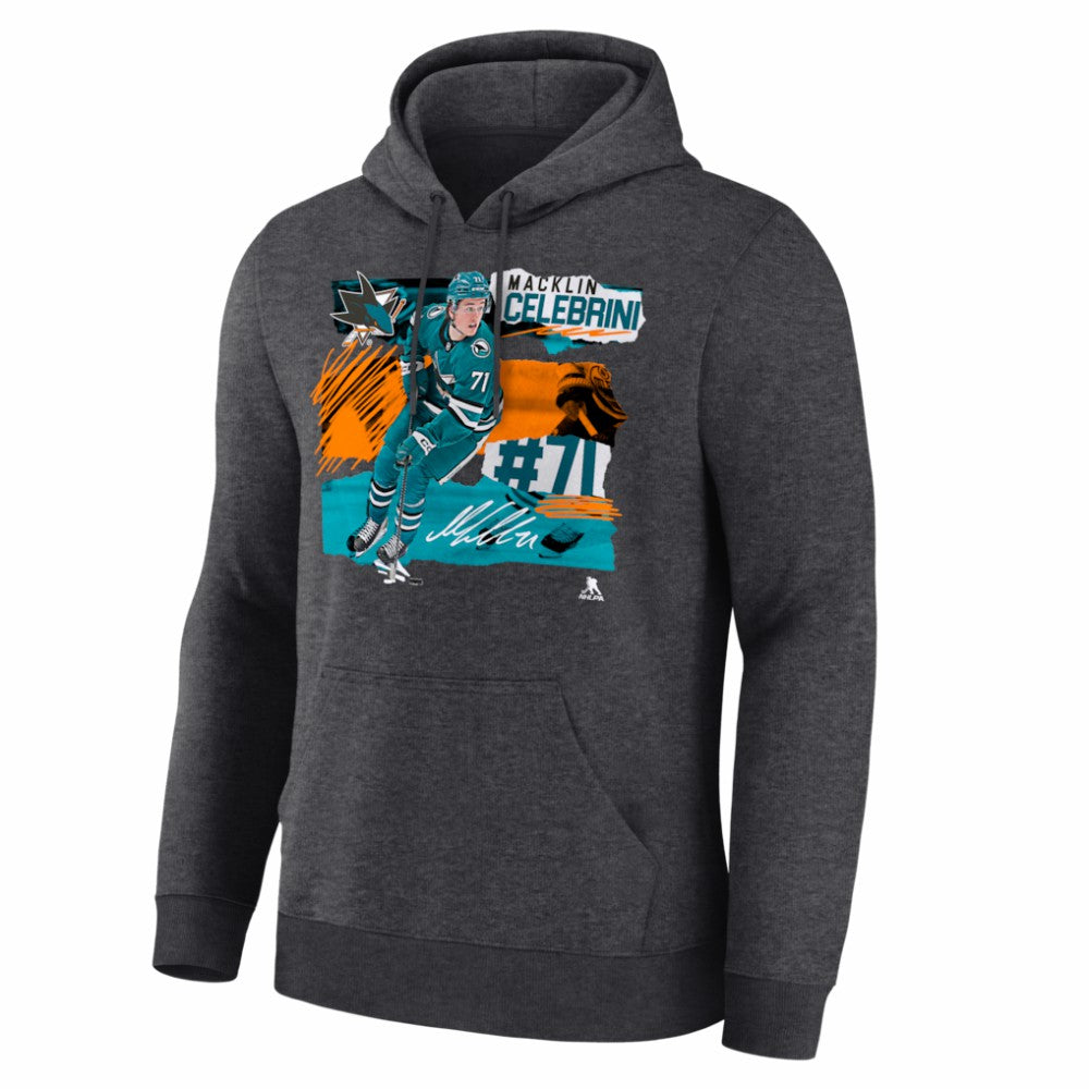 NHL Macklin Celebrini San Jose Sharks Fresh Ice Hoodie - Charcoal