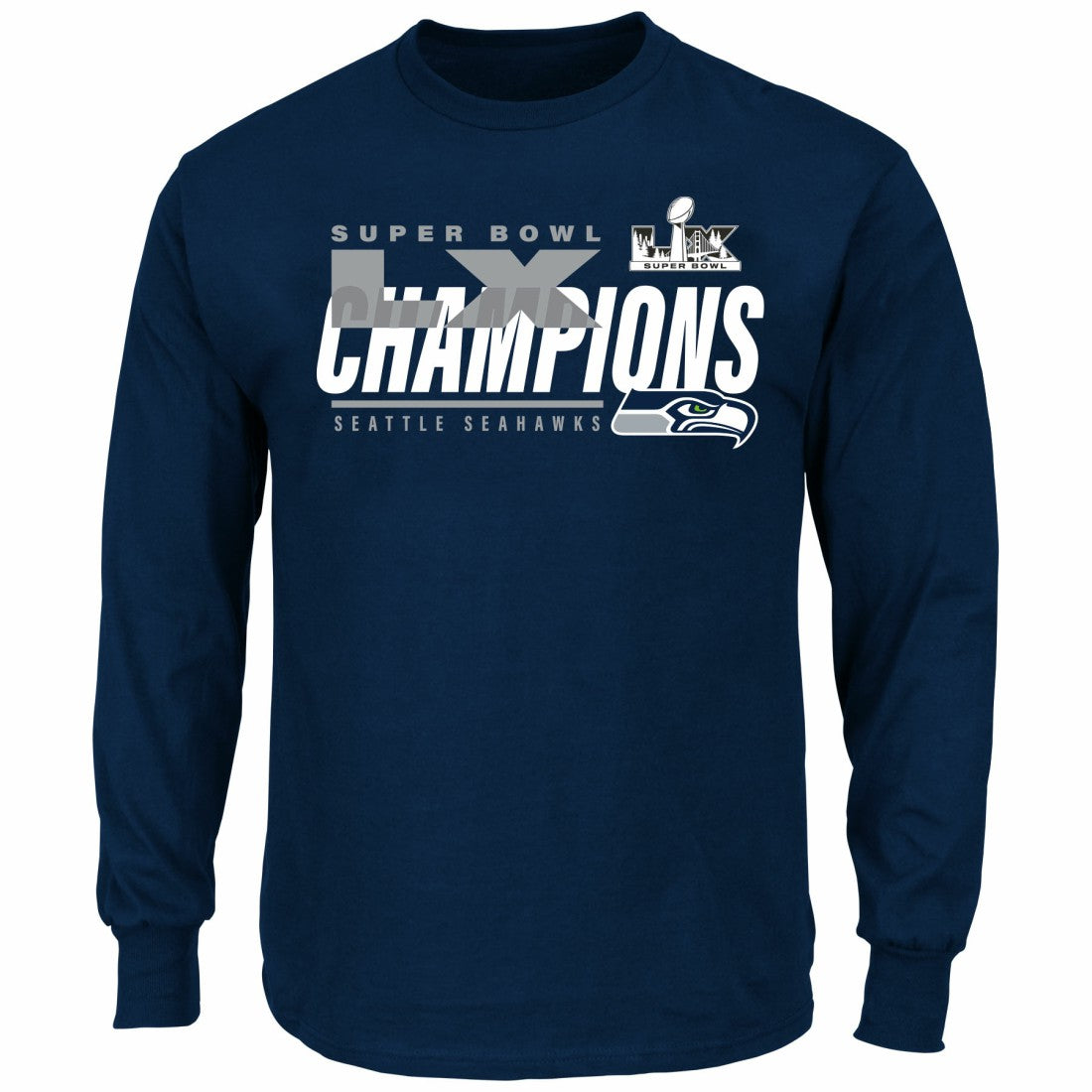 Seattle Seahawks Super Bowl LX Champions Big & Tall Iconic Victory Long Sleeve T-Shirt College Navy