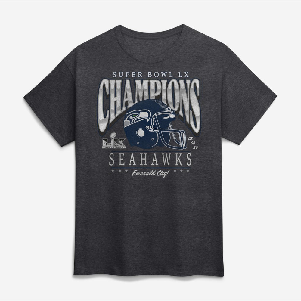 Seattle Seahawks Super Bowl LX Champions Big & Tall Prestigious Run T-Shirt Heather Charcoal