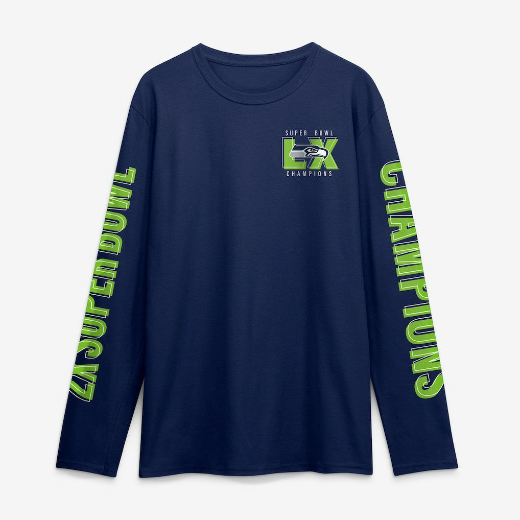Seattle Seahawks Two-Time Super Bowl Champions Big & Tall Own The Moments Long Sleeve T-Shirt College Navy