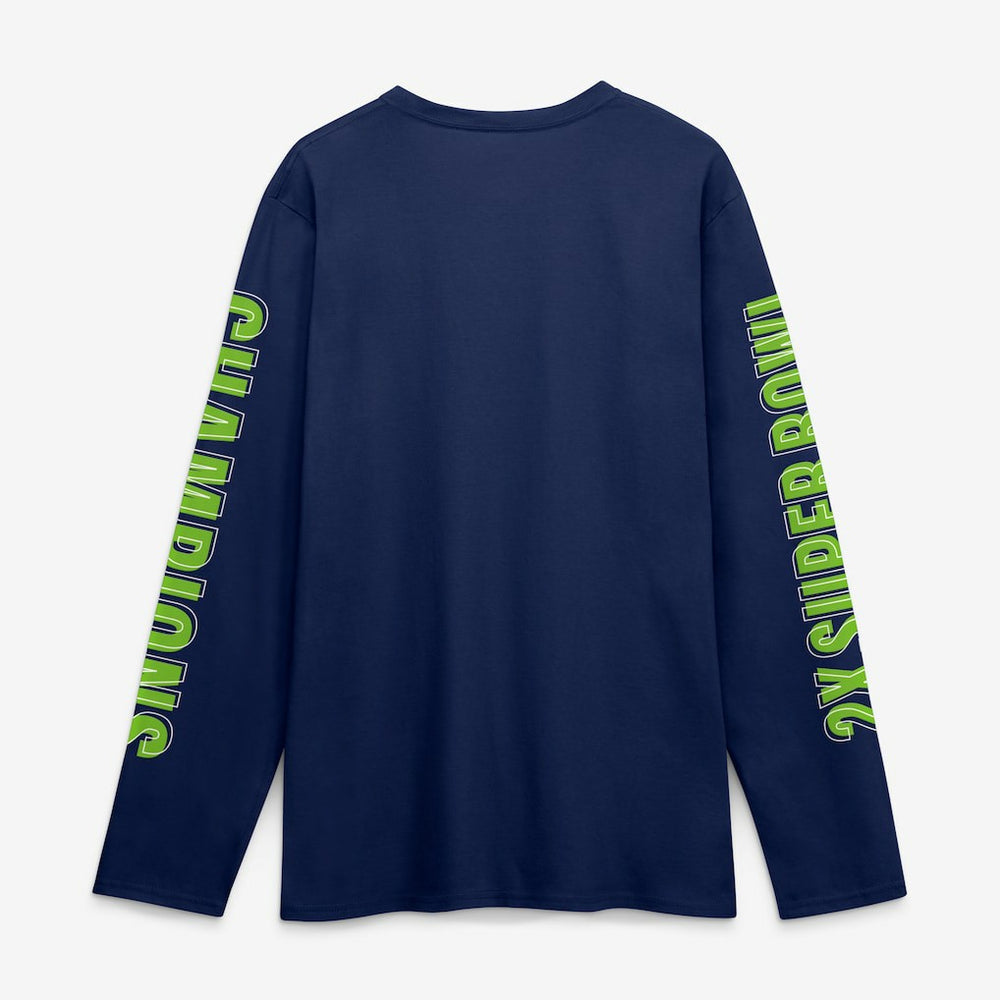 Seattle Seahawks Two-Time Super Bowl Champions Big & Tall Own The Moments Long Sleeve T-Shirt College Navy