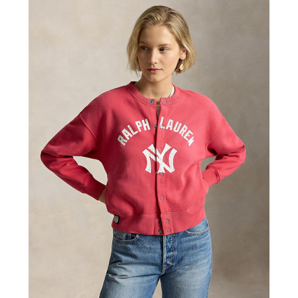Yankees Polo Ralph Lauren Women's Seasonal Knit Full-Snap Cardigan - Red