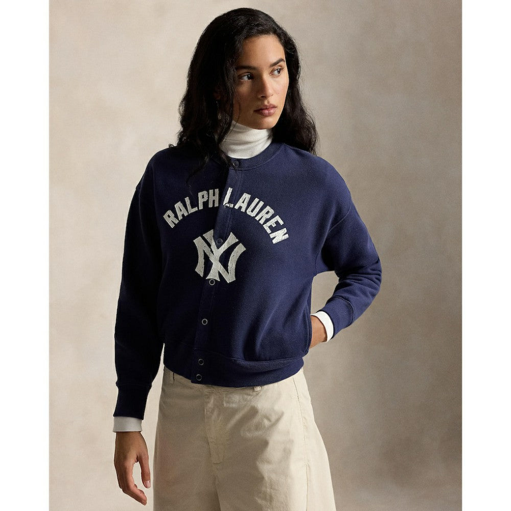Yankees Polo Ralph Lauren Women's Seasonal Knit Full-Snap Cardigan - Navy