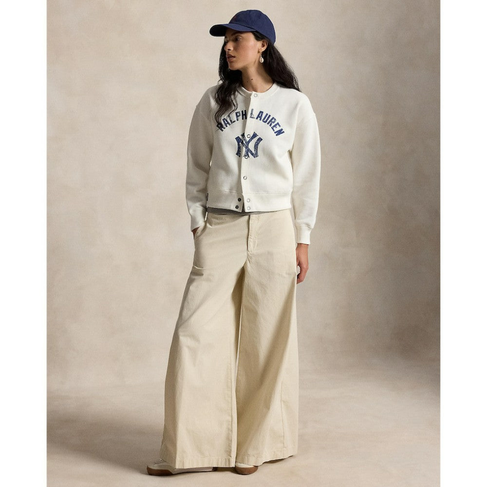 Yankees Polo Ralph Lauren Women's Seasonal Knit Full-Snap Cardigan - White