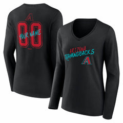 Arizona Diamondbacks Women's Hustle Personalized Name & Number Long Sleeve V-Neck T-Shirt - Black T-shirts