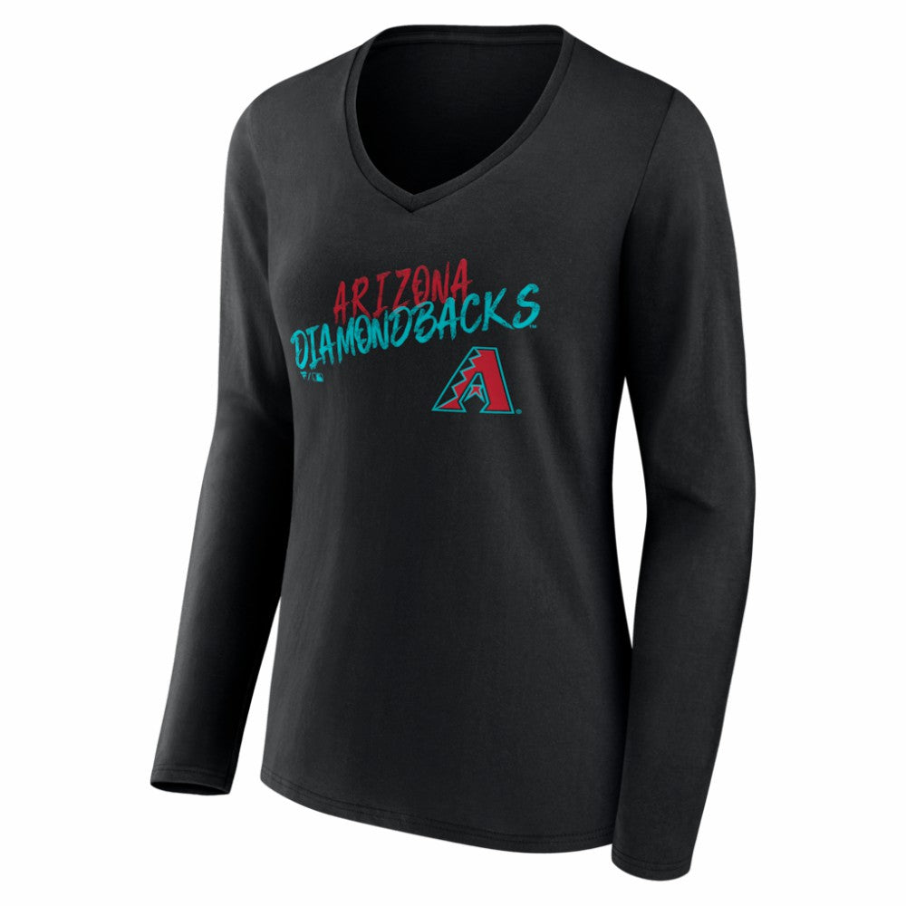 Arizona Diamondbacks Women's Hustle Personalized Name & Number Long Sleeve V-Neck T-Shirt - Black T-shirts