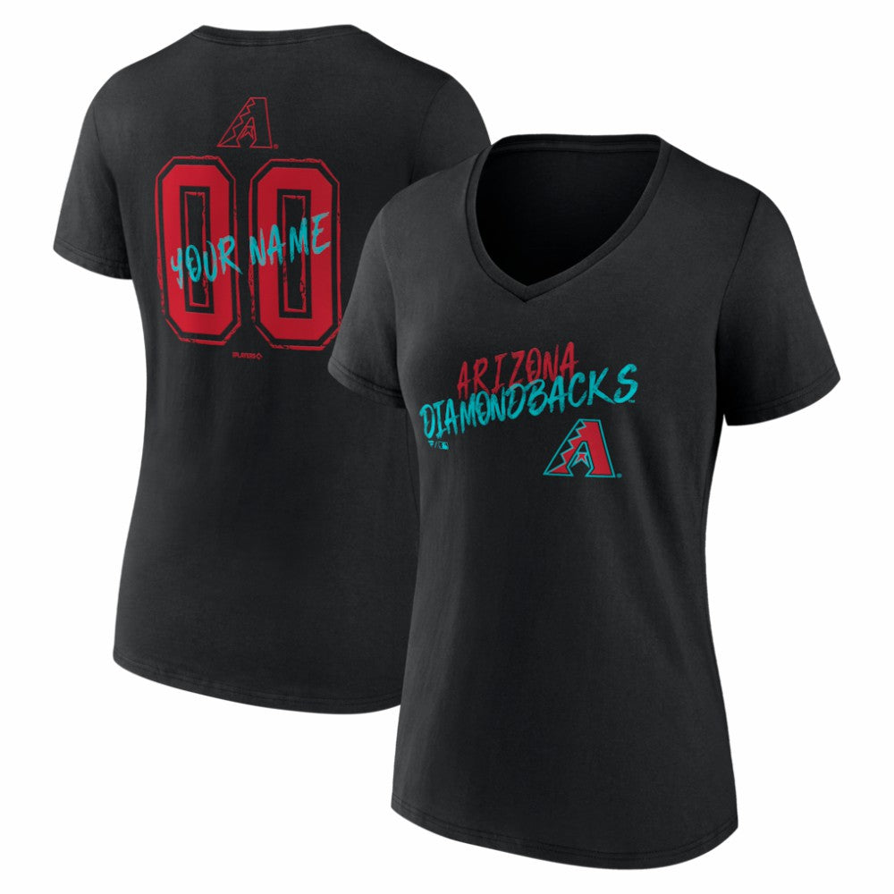 Arizona Diamondbacks Women's Hustle Personalized Name & Number V-Neck T-Shirt - Black T-shirts