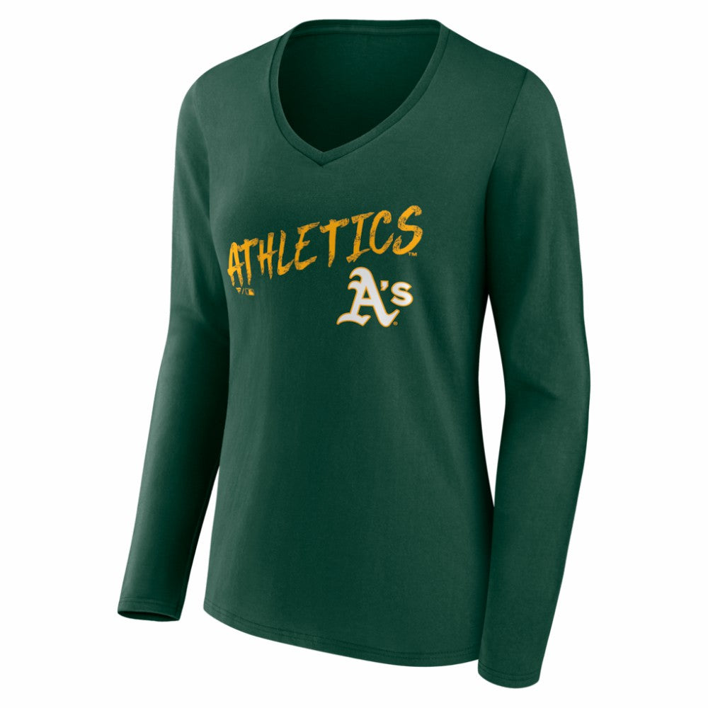 Athletics Women's Hustle Personalized Name & Number Long Sleeve V-Neck T-Shirt - Green T-shirts