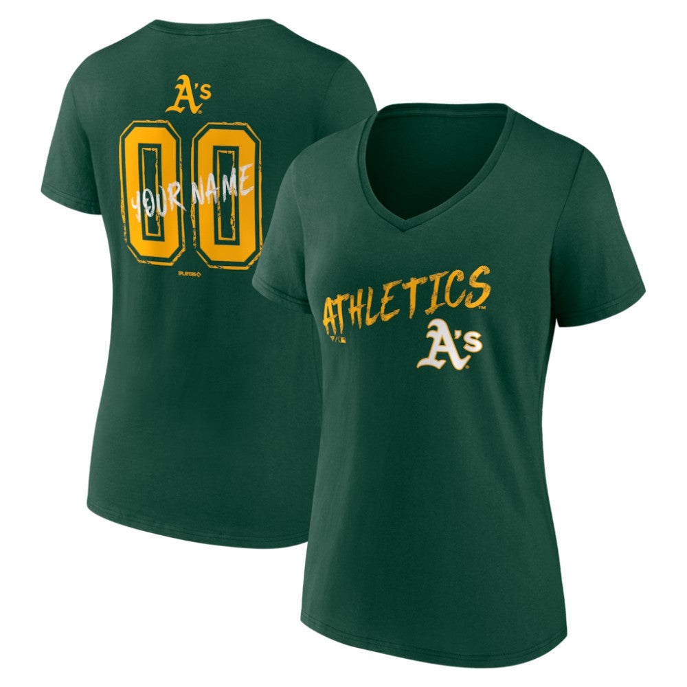 Athletics Women's Hustle Personalized Name & Number V-Neck T-Shirt - Green T-shirts
