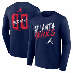 Atlanta Braves  Hustle Personalized Name & Number Long Sleeve T-Shirt - Navy T-shirts