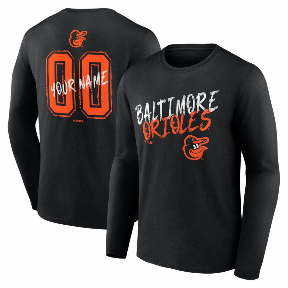 Baltimore Orioles  Hustle Personalized Name & Number Long Sleeve T-Shirt - Black T-shirts