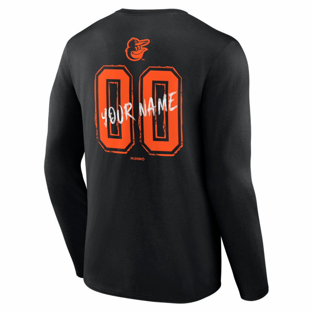 Baltimore Orioles  Hustle Personalized Name & Number Long Sleeve T-Shirt - Black T-shirts