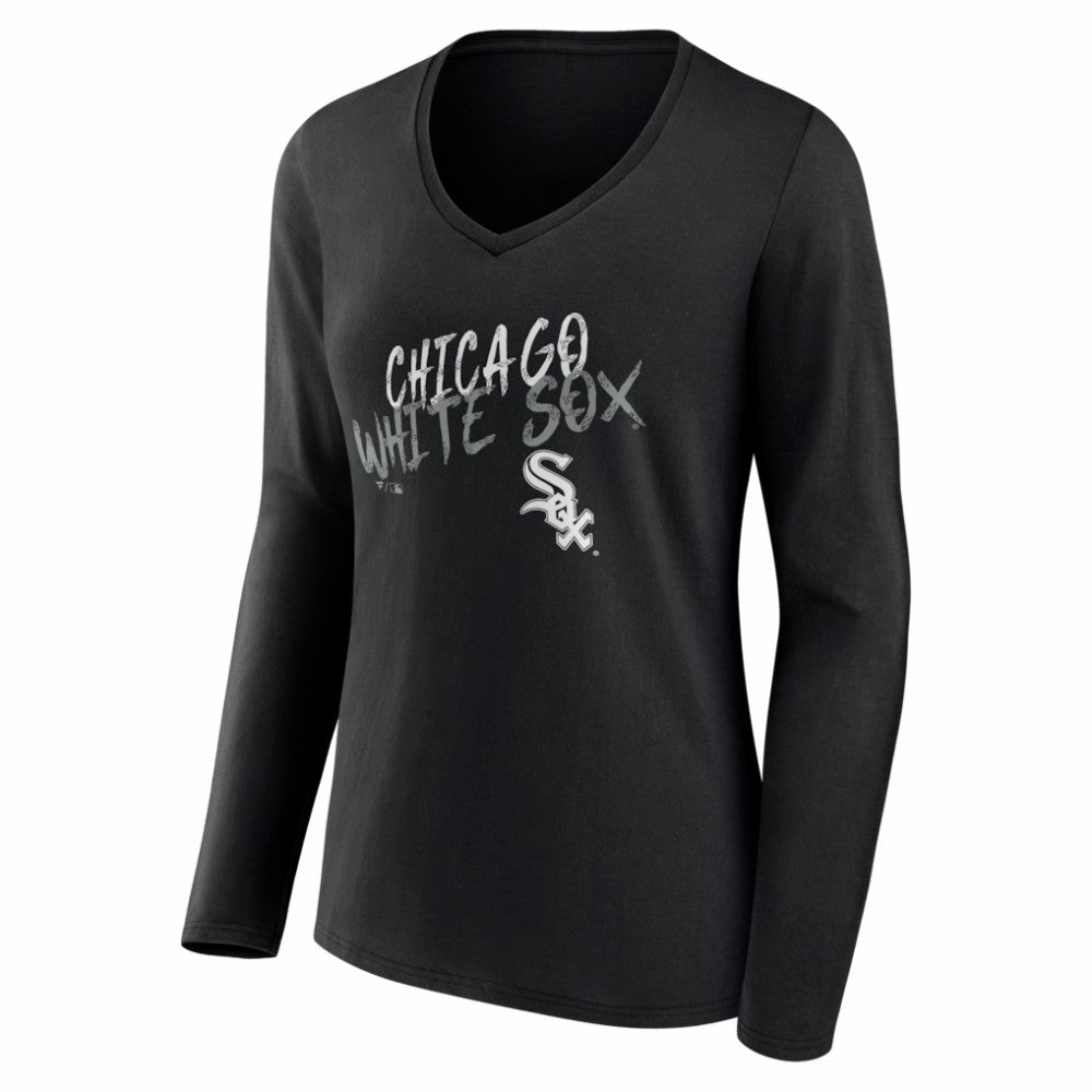 Chicago White Sox Women's Hustle Personalized Name & Number Long Sleeve V-Neck T-Shirt - Black T-shirts