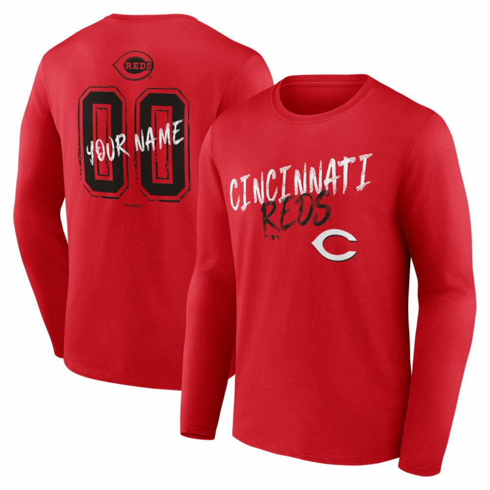 Cincinnati Reds  Hustle Personalized Name & Number Long Sleeve T-Shirt - Red T-shirts