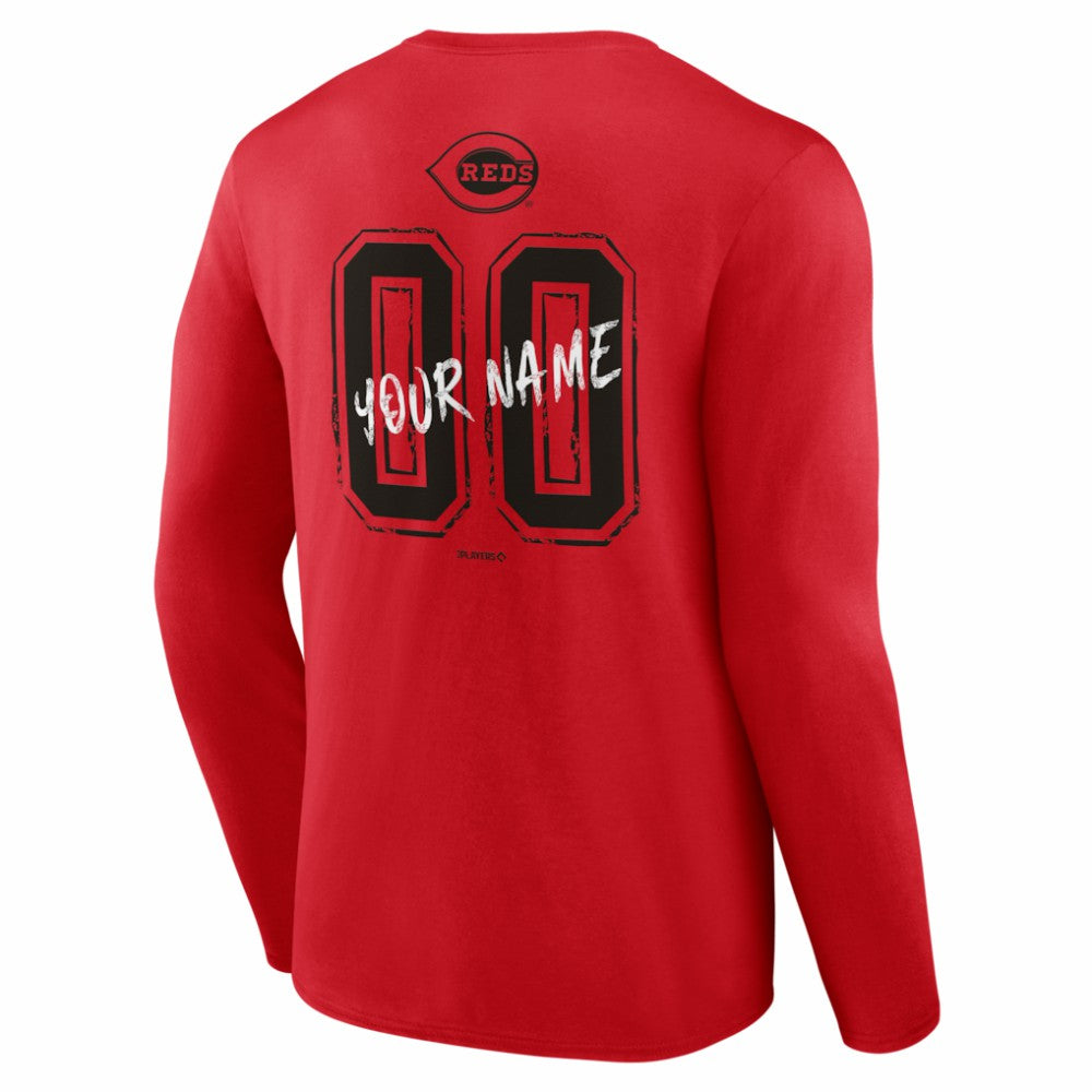 Cincinnati Reds  Hustle Personalized Name & Number Long Sleeve T-Shirt - Red T-shirts