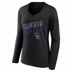Colorado Rockies Women's Hustle Personalized Name & Number Long Sleeve V-Neck T-Shirt - Black T-shirts