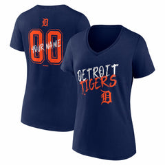 Detroit Tigers Women's Hustle Personalized Name & Number V-Neck T-Shirt - Navy T-shirts