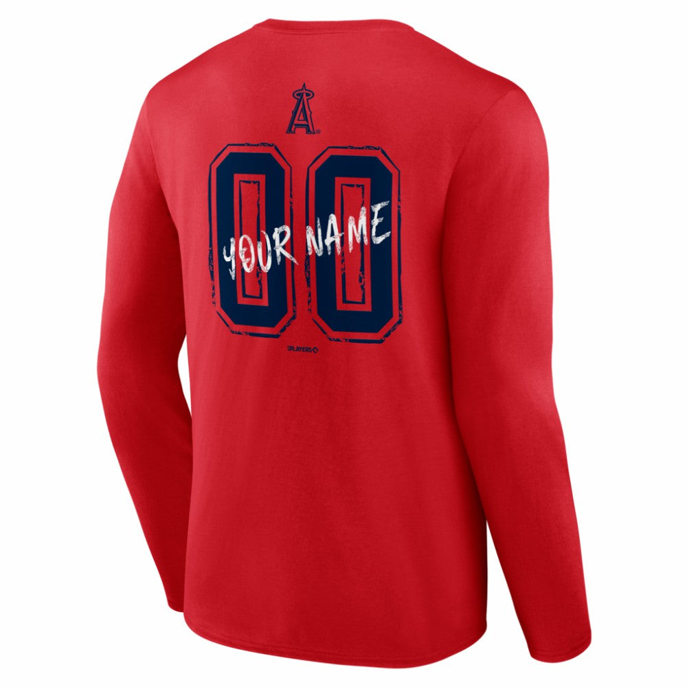 Los Angeles Angels  Hustle Personalized Name & Number Long Sleeve T-Shirt - Red T-shirts
