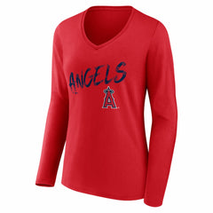Los Angeles Angels Women's Hustle Personalized Name & Number Long Sleeve V-Neck T-Shirt - Red T-shirts