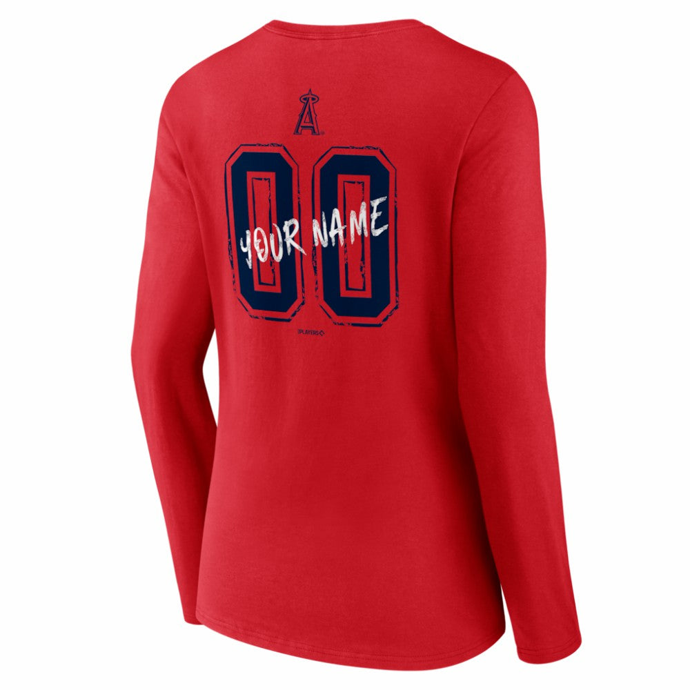 Los Angeles Angels Women's Hustle Personalized Name & Number Long Sleeve V-Neck T-Shirt - Red T-shirts