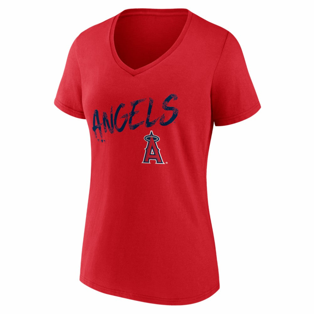Los Angeles Angels Women's Hustle Personalized Name & Number V-Neck T-Shirt - Red T-shirts