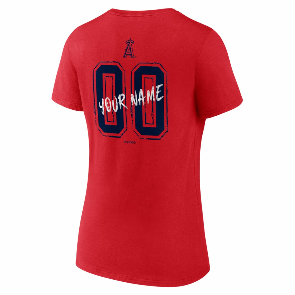 Los Angeles Angels Women's Hustle Personalized Name & Number V-Neck T-Shirt - Red T-shirts