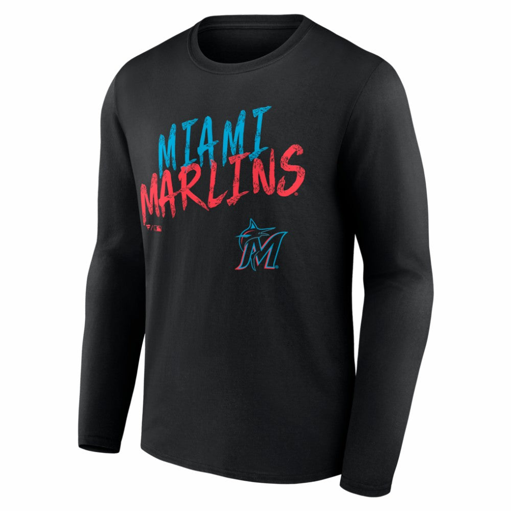 Miami Marlins  Hustle Personalized Name & Number Long Sleeve T-Shirt - Black T-shirts
