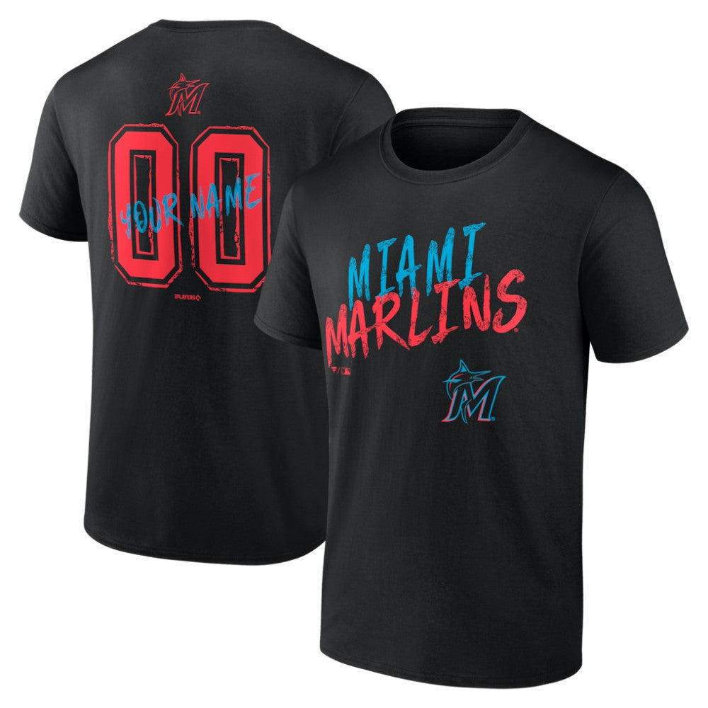 Miami Marlins  Hustle Personalized Name & Number T-Shirt - Black T-shirts