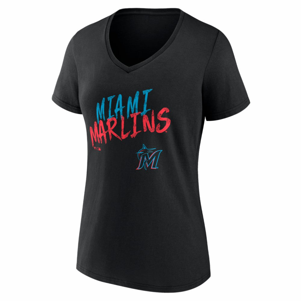 Miami Marlins Women's Hustle Personalized Name & Number V-Neck T-Shirt - Black T-shirts