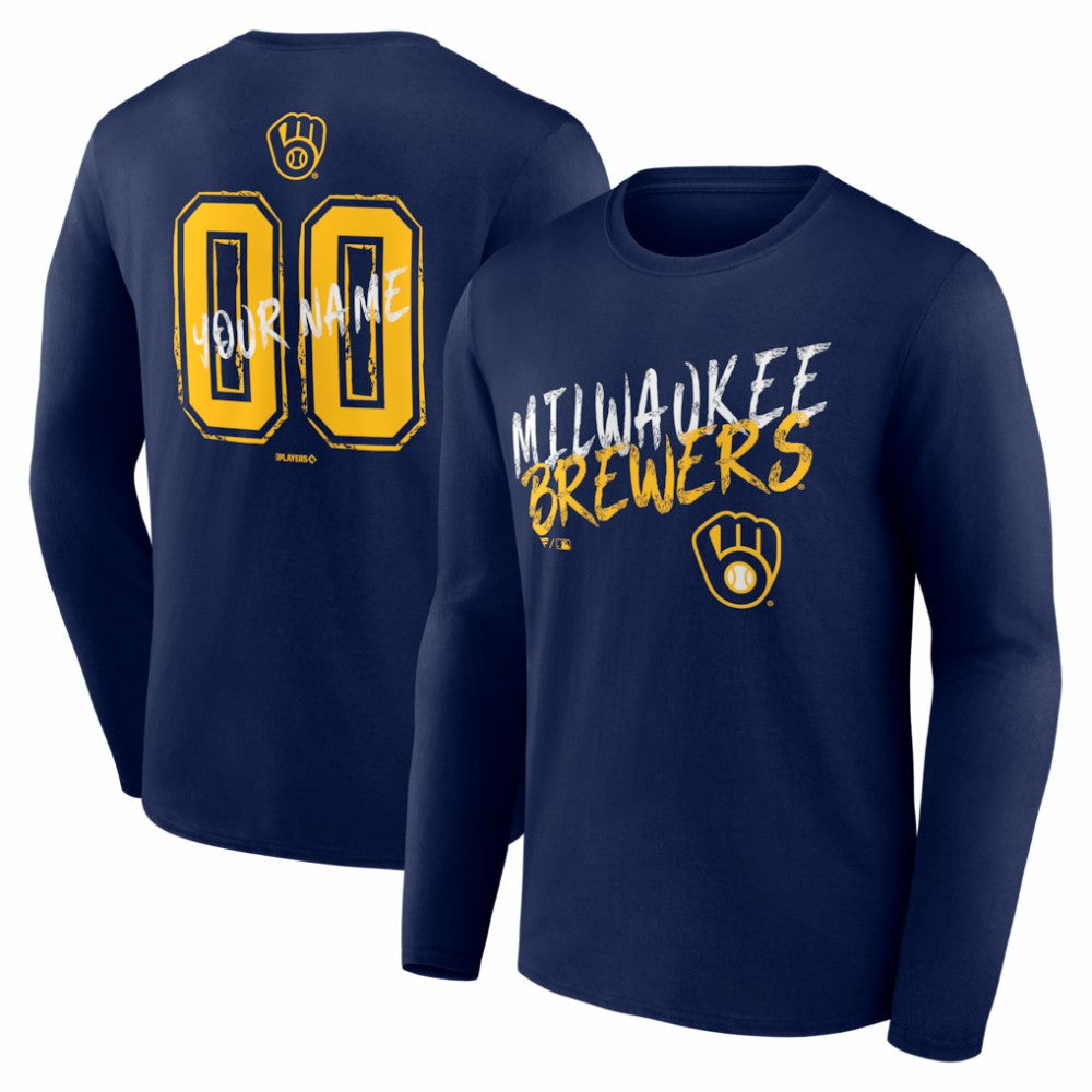 Milwaukee Brewers  Hustle Personalized Name & Number Long Sleeve T-Shirt - Navy T-shirts