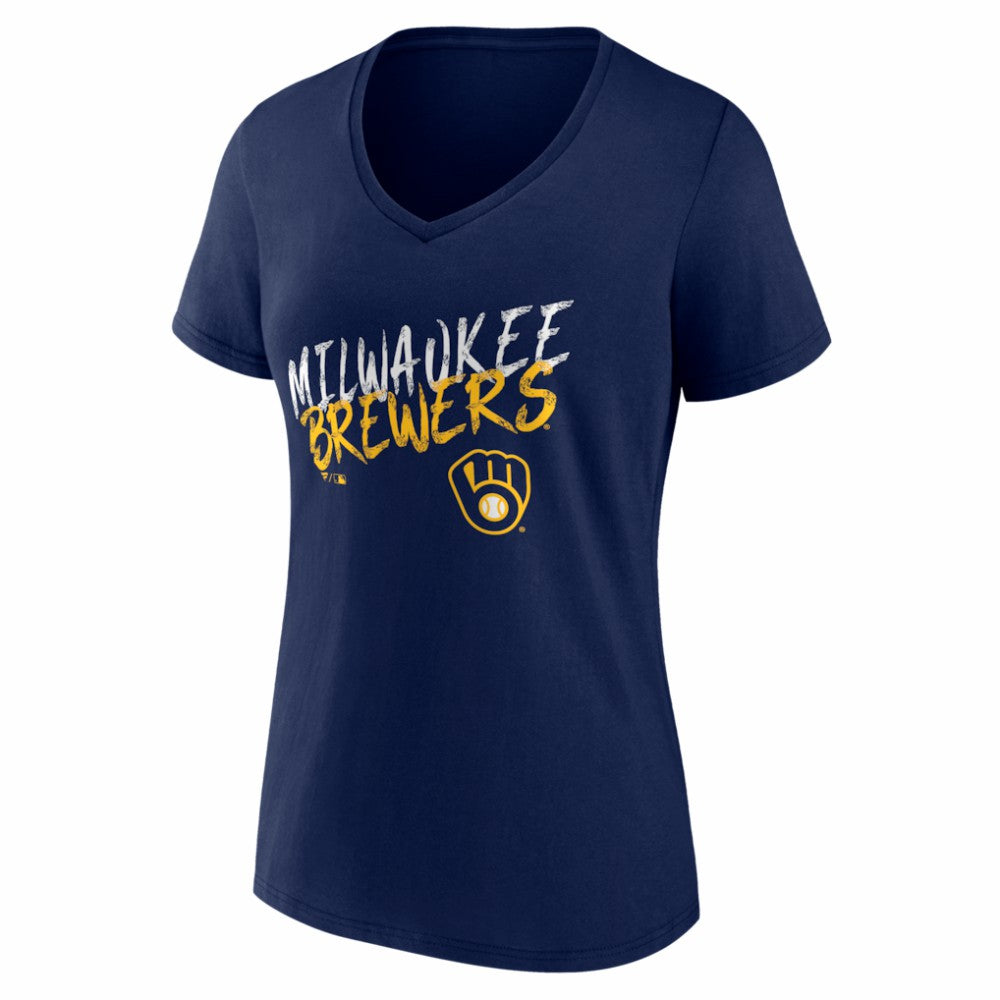 Milwaukee Brewers Women's Hustle Personalized Name & Number V-Neck T-Shirt - Navy T-shirts