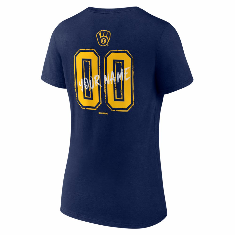 Milwaukee Brewers Women's Hustle Personalized Name & Number V-Neck T-Shirt - Navy T-shirts