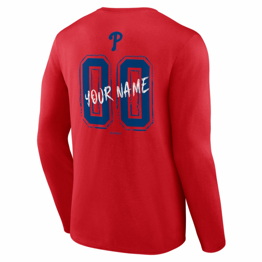 Philadelphia Phillies  Hustle Personalized Name & Number Long Sleeve T-Shirt - Red T-shirts