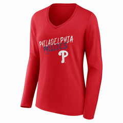 Philadelphia Phillies Women's Hustle Personalized Name & Number Long Sleeve V-Neck T-Shirt - Red T-shirts