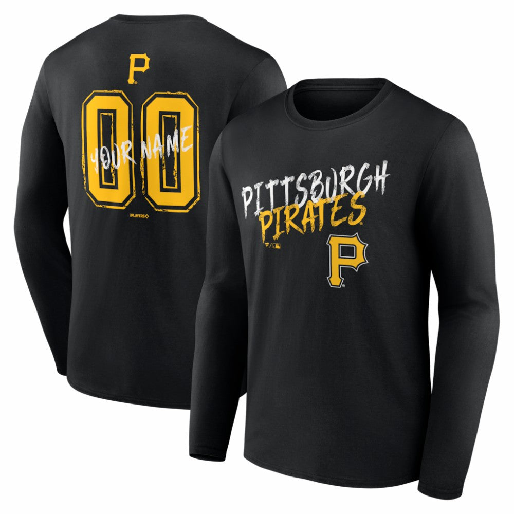 Pittsburgh Pirates  Hustle Personalized Name & Number Long Sleeve T-Shirt - Black T-shirts