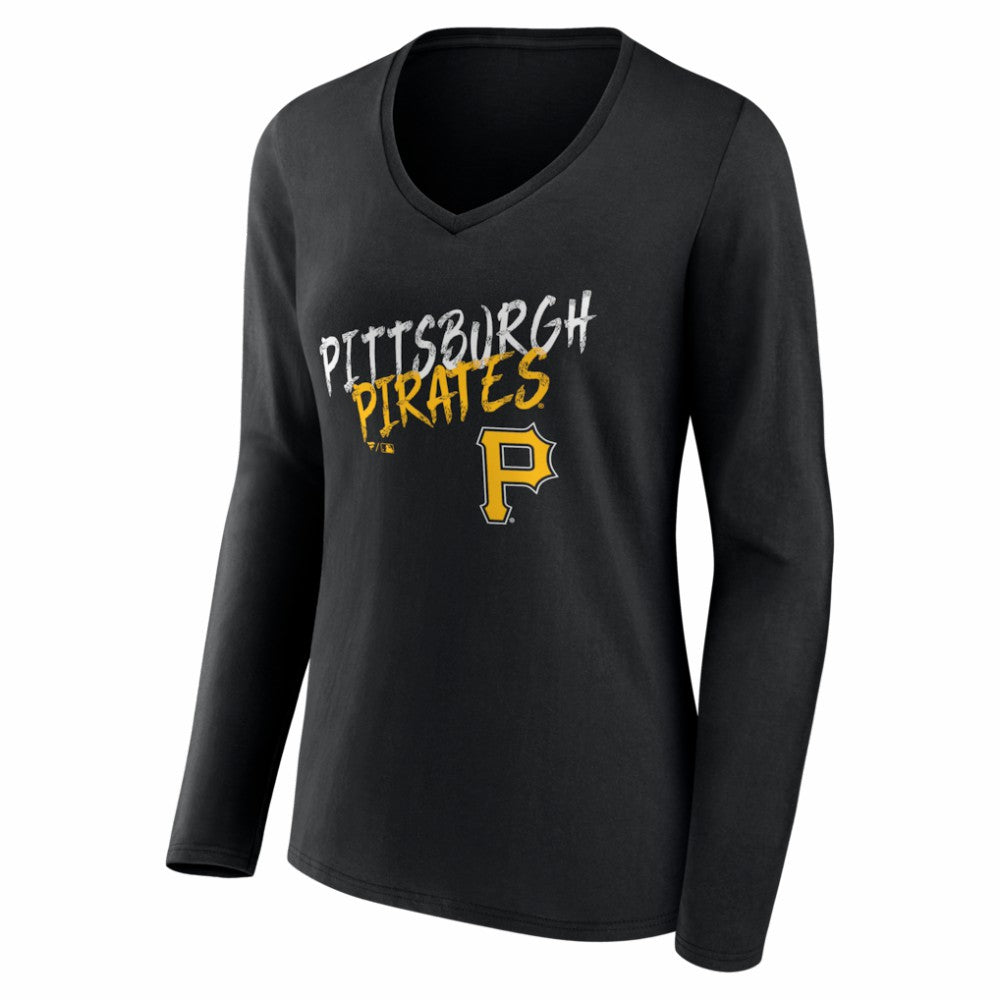 Pittsburgh Pirates Women's Hustle Personalized Name & Number Long Sleeve V-Neck T-Shirt - Black T-shirts