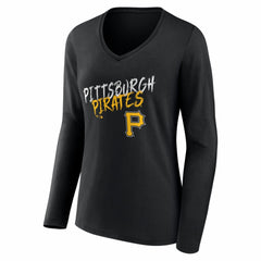 Pittsburgh Pirates Women's Hustle Personalized Name & Number Long Sleeve V-Neck T-Shirt - Black T-shirts