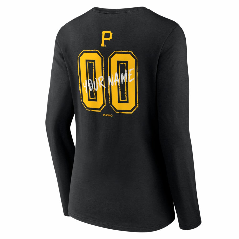 Pittsburgh Pirates Women's Hustle Personalized Name & Number Long Sleeve V-Neck T-Shirt - Black T-shirts