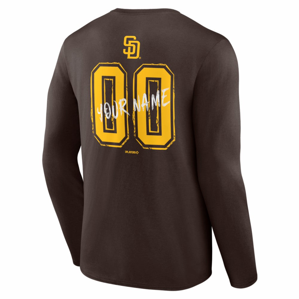 San Diego Padres  Hustle Personalized Name & Number Long Sleeve T-Shirt - Brown T-shirts