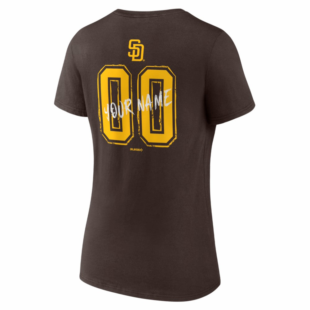 San Diego Padres Women's Hustle Personalized Name & Number V-Neck T-Shirt - Brown T-shirts