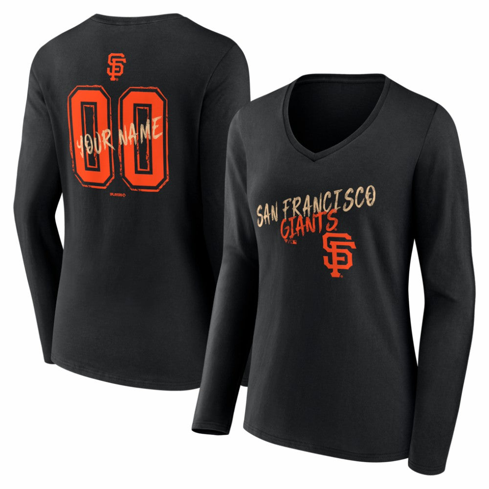 San Francisco Giants Women's Hustle Personalized Name & Number Long Sleeve V-Neck T-Shirt - Black T-shirts
