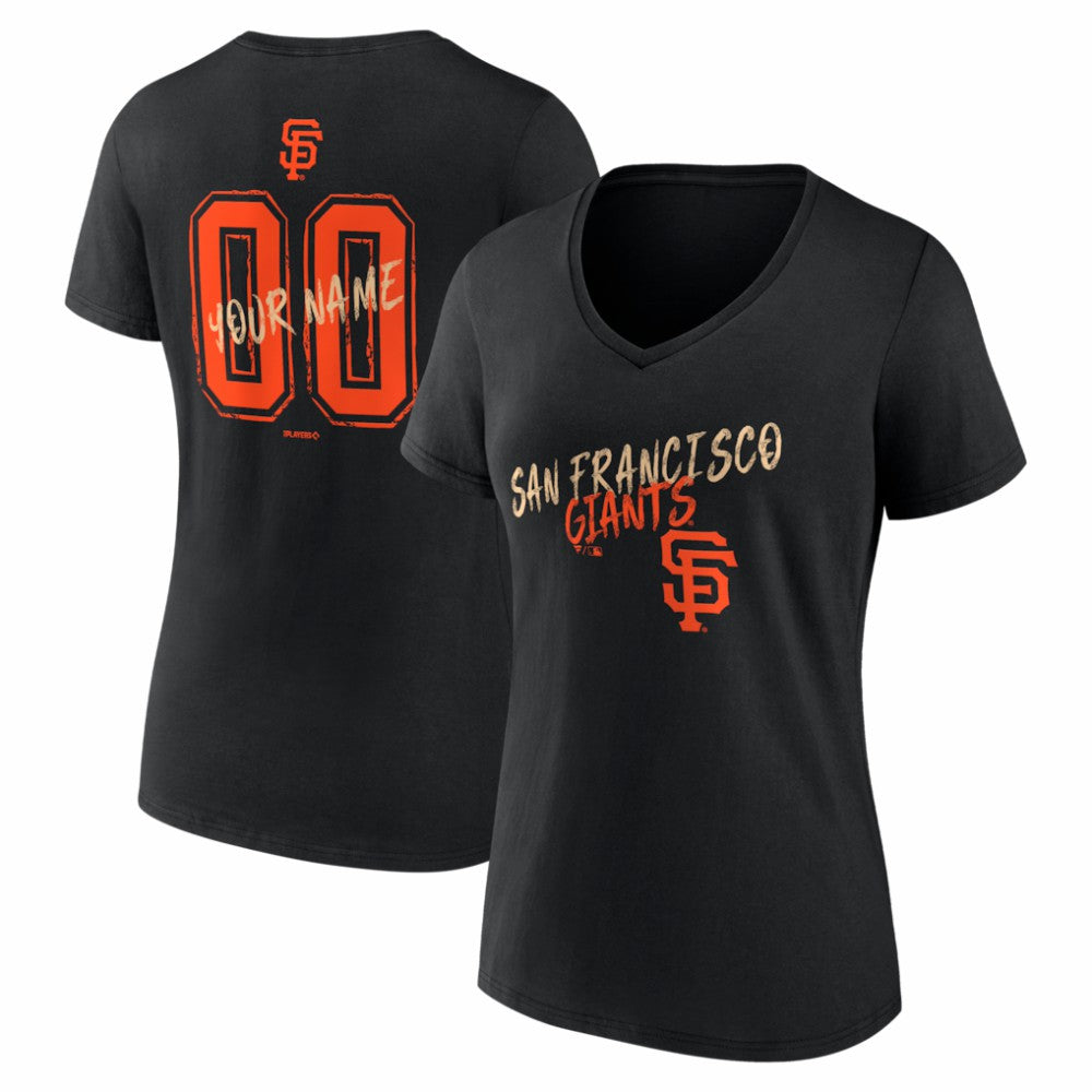 San Francisco Giants Women's Hustle Personalized Name & Number V-Neck T-Shirt - Black T-shirts